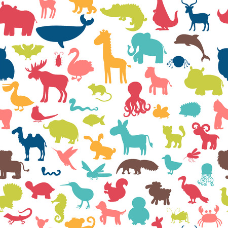 Seamless pattern with colored animals silhouettes. Cute background.のイラスト素材