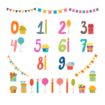 Set of birthday party design elements with numbers.のイラスト素材