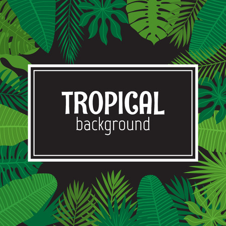 Abstract background with tropical leaves. Jungle pattern on black background. Vector illustrationのイラスト素材