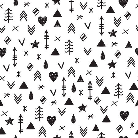 Aztec abstract geometric art print. Tribal hand drawn elements on white background. Ethnic seamless patterns. Vector illustrationのイラスト素材