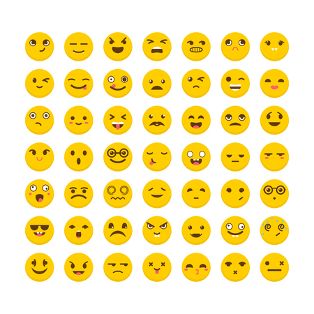 Set of emoticons. Avatars. Flat design. Big collection with different expressions. Cute emoji icons. Vector illustrationのイラスト素材