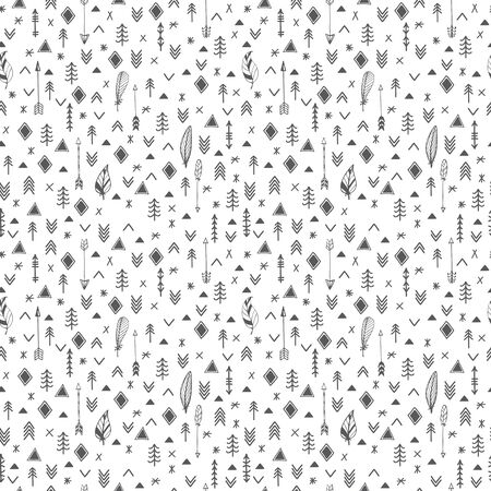 Ethnic seamless patterns. Tribal hand drawn background. Aztec abstract geometric art print. Vector illustrationのイラスト素材