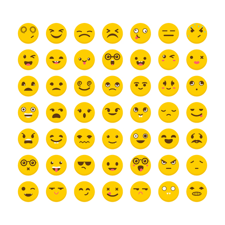 Set of emoticons. Avatars. Big collection with different expressions. Flat design. Cute emoji icons. Vector illustrationのイラスト素材
