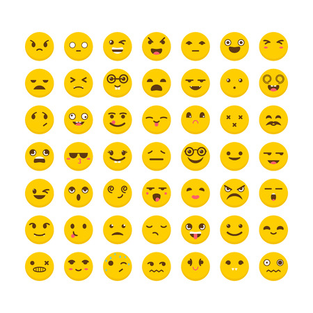 Set of emoticons. Avatars. Cute emoji icons. Funny cartoon faces. Flat design. Vector illustrationのイラスト素材
