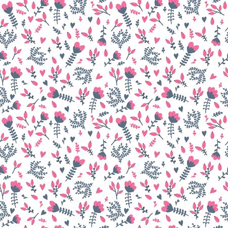 Cute seamless floral pattern in doodle style on white background. Vector illustrationのイラスト素材