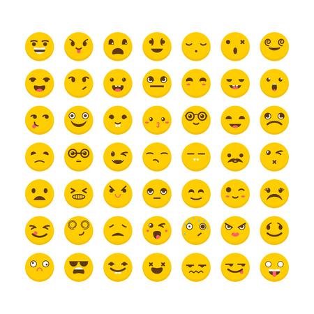 Set of emoticons. Cute emoji icons. Avatars. Flat design. Big collection with different expressions. Vector illustrationのイラスト素材