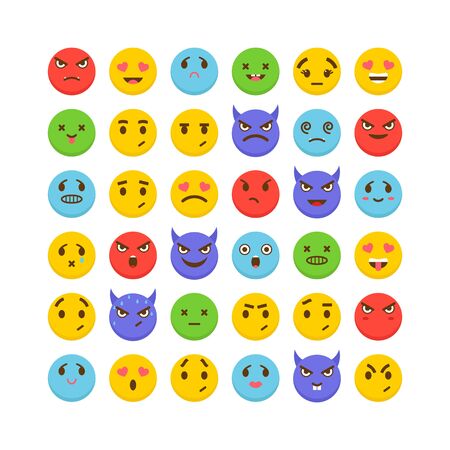 Set of emoticons. Flat design. Cute emoji icons. Avatars. Big collection with different expressions. Vector illustrationのイラスト素材