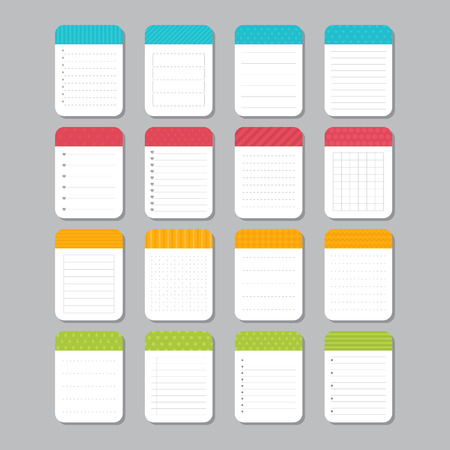 Sheets of paper. Collection of various note papers. Template notepad design. Vector illustrationのイラスト素材