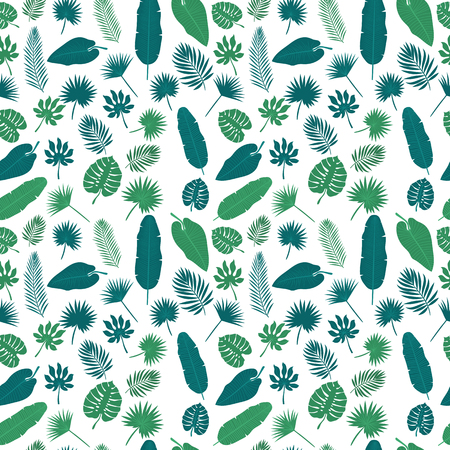 Tropical leaves seamless pattern. Exotic floral tropical palm and banana leaves background. Vector illustrationのイラスト素材