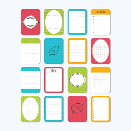 Collection of various note papers. Template notepad. Sheets of paper. Cute design elements.のイラスト素材