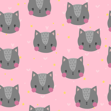 Cute seamless pattern for children with funny cats. Smile characters.のイラスト素材