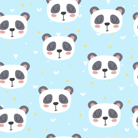 Cute seamless pattern for children with funny panda. Smile characters. Vector illustrationのイラスト素材