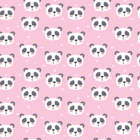Cute seamless pattern for children with funny pandas. Smile characters. Vector illustrationのイラスト素材