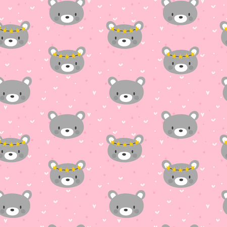 Cute seamless pattern for little girls with funny bears. Smile characters. Vector illustrationのイラスト素材
