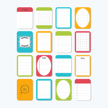 Template for notebooks. Notes, labels, stickers. Collection of various note papers. Cute design elements.のイラスト素材