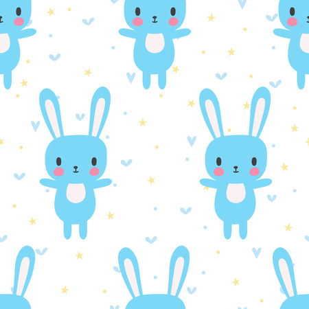 Cute seamless pattern with cartoon bunny. Funny background for little boys and girls. Cartoon baby animals. Vector illustrationのイラスト素材