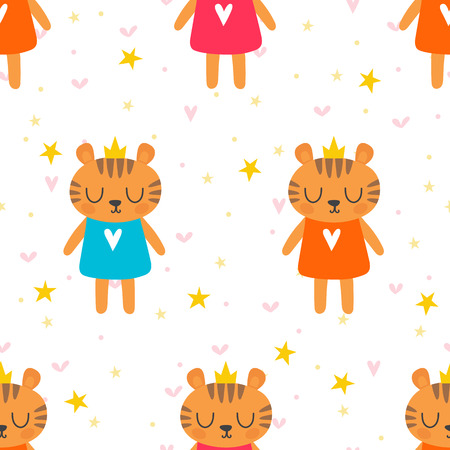 Cute seamless pattern with little tigers. Children background. Vector illustrationのイラスト素材