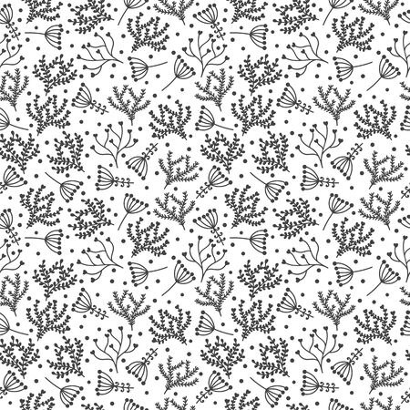 Seamless floral pattern in doodle style on white background. Vector illustrationのイラスト素材