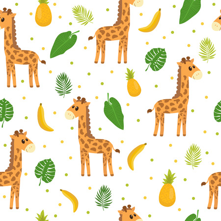 Seamless pattern with cute cartoon little giraffe. Children background. Cartoon baby animals. Design for textile, fabric or decor. Vector illustrationのイラスト素材