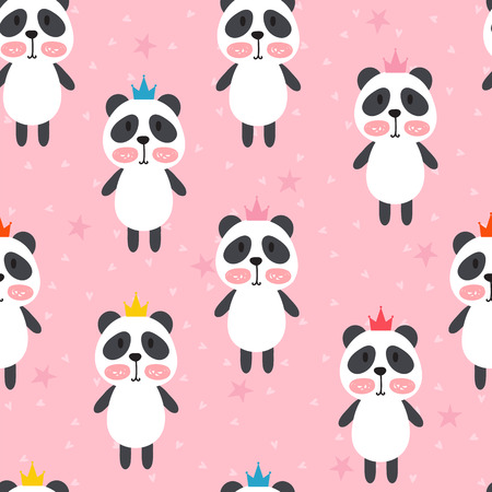 Seamless pattern with cute cartoon little panda. Children background. Cartoon baby animals. Design for textile, fabric or decor. Vector illustrationのイラスト素材