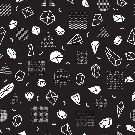 Seamless pattern with geometric shapes. Decorative black background with cute design elements. Vector illustrationのイラスト素材