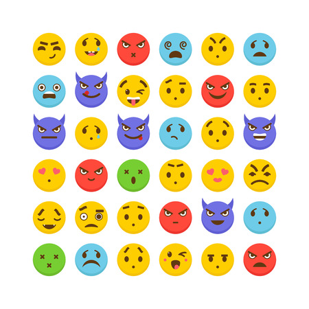 Set of emoticons. Flat design. Kawaii. Cute emoji icons. Vector illustrationのイラスト素材