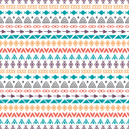 Tribal seamless pattern with doodle elements. Hand drawn ethnic background. Abstract geometric art print. Vector illustrationのイラスト素材