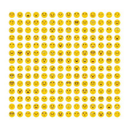 Set of emoticons. Flat design. Big collection with different expressions. Avatars. Cute emoji iconsのイラスト素材