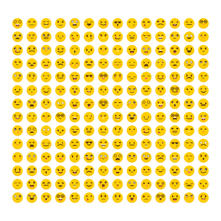 Set of emoticons. Flat design. Big collection with different expressions. Cute emoji icons. Avatarsのイラスト素材