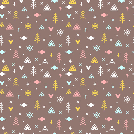 Tribal seamless pattern with doodle design elements. Abstract geometric print. Hand drawn ethnic background. Vector illustrationのイラスト素材