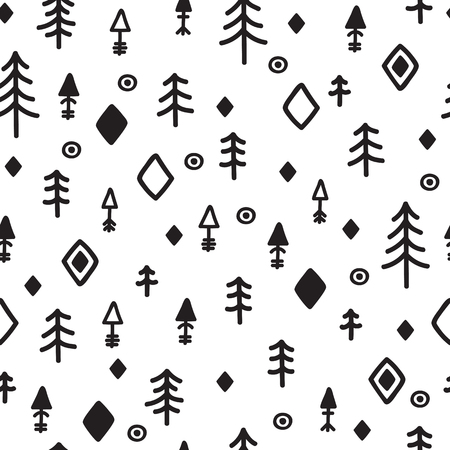 Tribal seamless pattern with sketch elements. Abstract geometric art print. Hand drawn ethnic background. Vector illustrationのイラスト素材