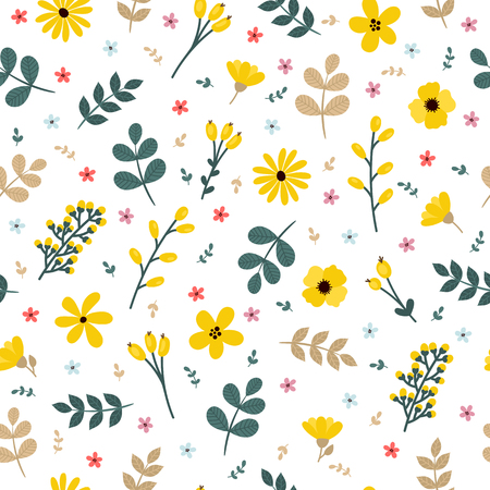 Cute floral seamless pattern with flowers and branches. Elegant template for fashion prints. Spring backgroundのイラスト素材