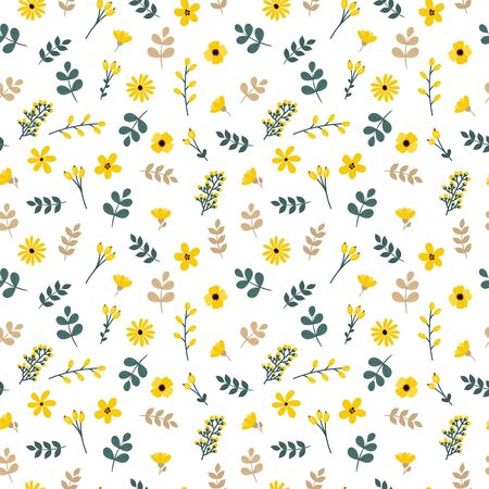 Cute floral seamless pattern with leaves and flowers. Spring background for your design. Elegant template for fashion prints. Vector illustrationのイラスト素材