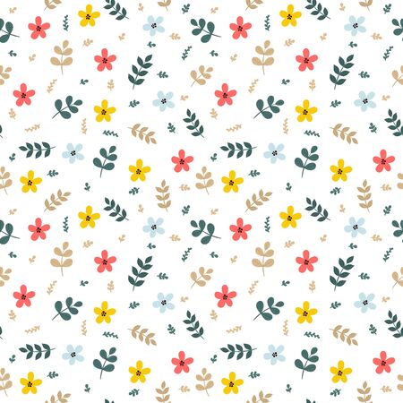 Cute floral seamless pattern with leaves and flowers. Spring background. Elegant template for fashion prints. Vector illustrationのイラスト素材