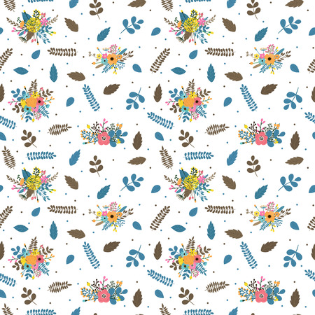 Floral seamless pattern with leaves, branches and flowers. Cute spring floral background for your designのイラスト素材
