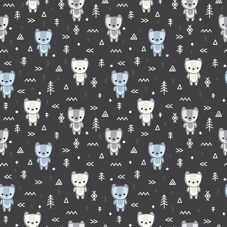 Abstract seamless pattern with cute bears for kids. Trendy hand drawn background. Modern stylish texture. Vector illustrationのイラスト素材