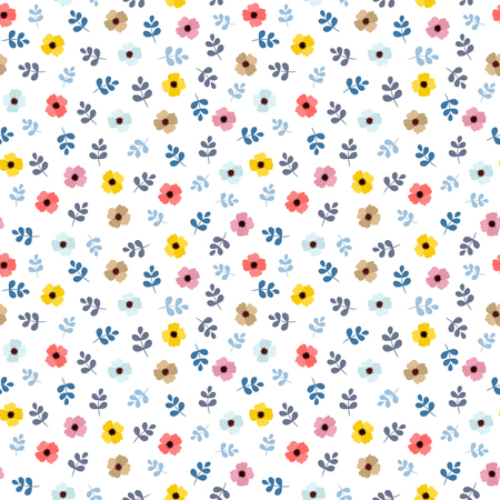 Floral seamless pattern with leaves, branches and flowers. Cute spring floral background with decorative elements for your design. Vector illustrationのイラスト素材