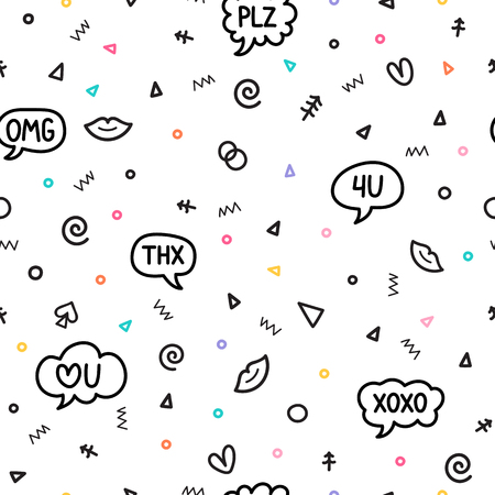 Abstract seamless pattern with different design elements. Modern stylish texture. Trendy hand drawn background. Social networks. Vector illustrationのイラスト素材