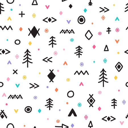 Abstract tribal background. Hand drawn seamless pattern with doodle elements. Stylish trendy texture. Abstract ethnic geometric art print. Vector illustrationのイラスト素材