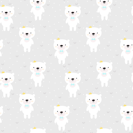 Cute seamless pattern for kids with cartoon little bears. Nursery background. Lovely smiling animals.のイラスト素材