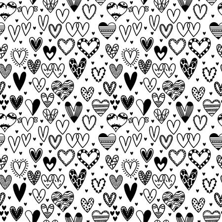 Hand drawn seamless pattern with hearts. Wedding background. Doodle design elements. Vector illustrationのイラスト素材