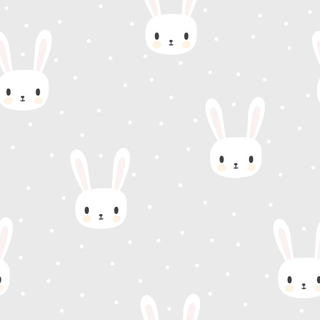Seamless pattern with cartoon bunnies for kids. Abstract art print. Hand drawn background with cute animals. Vector illustrationのイラスト素材