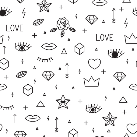 Seamless pattern with hand drawn geometric elements. Abstract trendy background. Memphis style. Modern sketch. Vector illustrationのイラスト素材