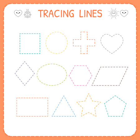 Trace line worksheet for kids. Working pages for children. Preschool or kindergarten worksheet. Trace the shapes. Vector illustrationのイラスト素材