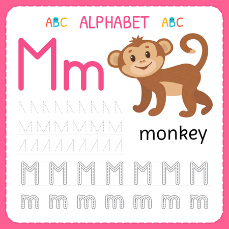 Alphabet tracing worksheet for preschool and kindergarten. Writing practice letter M. Exercises for kids. Vector illustration.のイラスト素材
