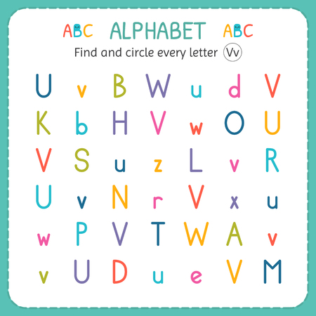 Find and circle every letter V. Worksheet for kindergarten and preschool. Exercises for children.のイラスト素材