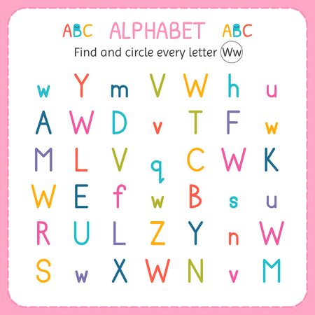 Find and circle every letter W. Worksheet for kindergarten and preschool. Exercises for children.のイラスト素材