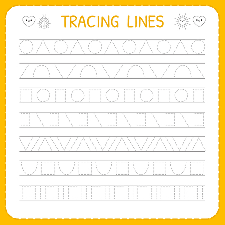 Basic writing. Trace line worksheet for kids. Working pages for children. Preschool or kindergarten worksheet.のイラスト素材