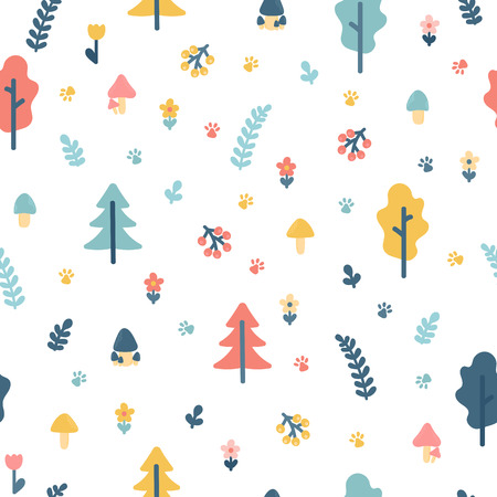 Hand drawn seamless pattern with trees. Wrapping paper. Background for your design. Stylish doodle forest. Vector illustrationのイラスト素材
