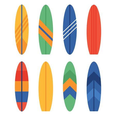 Set of different colourful surfboards. Summer surfing. Vector illustrationのイラスト素材